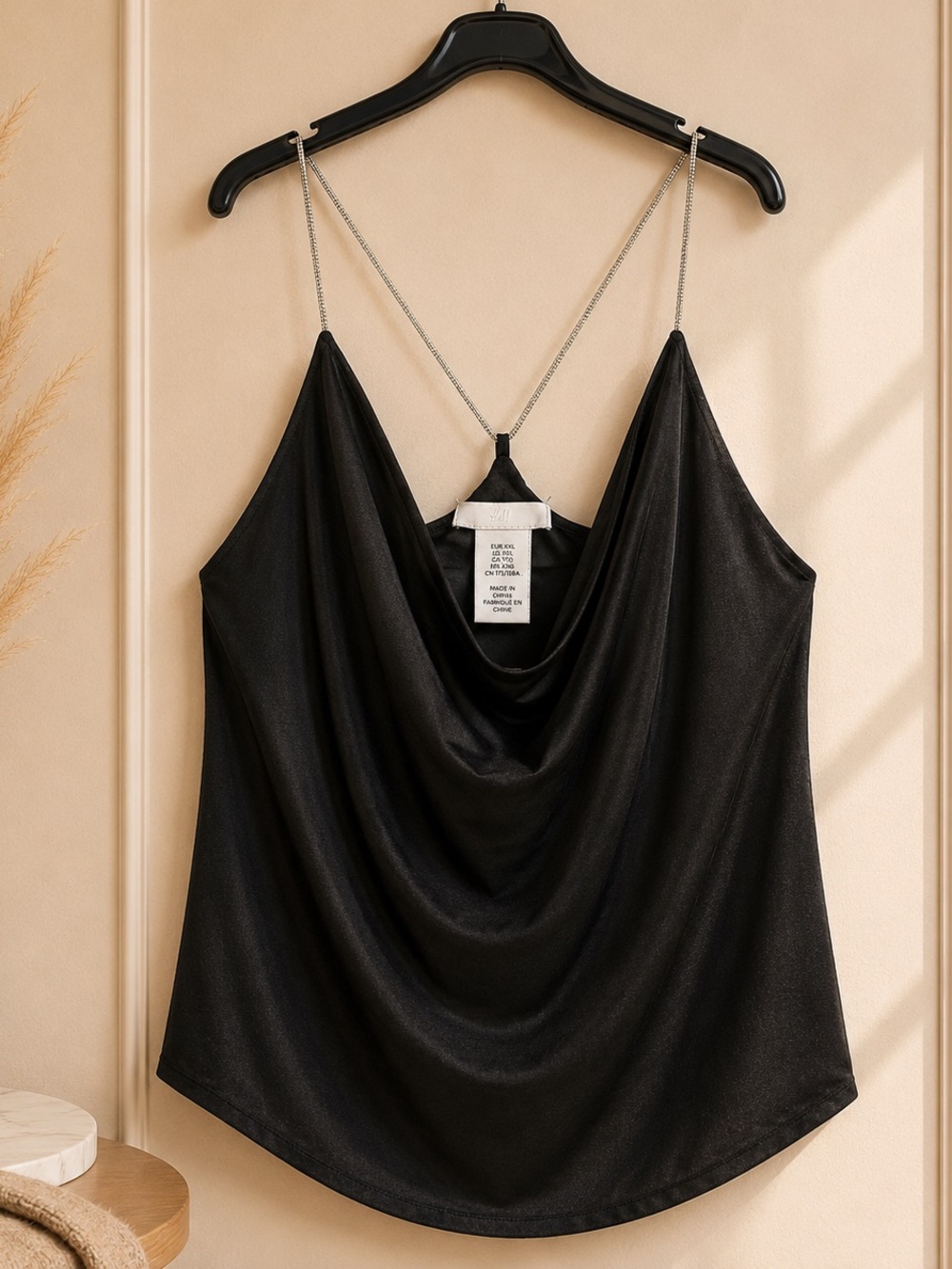 H&M Black Satin Cowl Neck Camisole